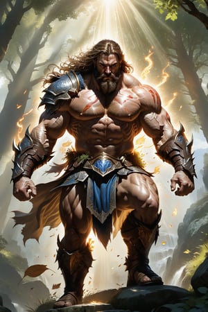 wide shot, full body, photorealistic of male brute (from heroes might & magic 5), ultra-high resolution, photographic light, illustration by MSchiffer, fairytale, sunbeams, best quality, best resolution, cinematic lighting, Hyper detailed, Hyper realistic, masterpiece, atmospheric, high resolution, vibrant, dynamic studio lighting, wlop, Glenn Brown, Carne Griffiths, Alex Ross, artgerm and james jean, spotlight, fantasy, surreal