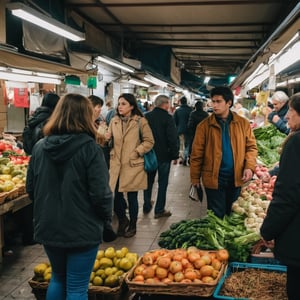 amateur photography of people at market . casual, f/16, noise, bad light

