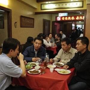 point and shoot camera amateur photography of people at Xinjiang restaurant . casual, f/16, noise, bad light
