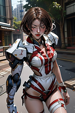 fighting mach robot, 3 sexy asia girl fighting in a city,BTR-80,Mecha,mecha,yofukashi background,oboro, ,mtu virus,RIBBON BANDAGE