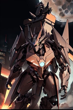Mech solo, standing, full body, grey background, no humans, multiple robots in background, dragon armor mecha detailed with wings, clenched hands, science fiction, looking_at_the_viewer , side facing hero stance, nighttime scene buildings full_moon, stealthtech, Img2Img 
