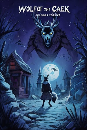 Create an eye-catching and whimsically eerie book cover for "The Howl of the Wendigo" from the "Wolves of Blood Creek" series by J.R. Ghostwood. Infuse a blend of juvenile horror and humor into the artwork, capturing the essence of the young wolf protagonists, Sagie and Lavie, as they confront the menacing Wendigo. Play with the juxtaposition of spooky elements and lighthearted details to appeal to the target audience. Include key elements like the ancient tower, a looming Wendigo, and the spectral spirits. Use a palette that balances the spooky atmosphere with a touch of humor, ensuring the cover captivates young readers with its intriguing and slightly chilling vibe.,Weresheep,comic_book_cover