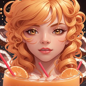 Beautiful girl,beautiful face,golden hair curls, in latex. he drinks a coconut drink.stylization,composition,hyperdetalization,lots of details,close-up,DonMD0n7P4n1c,dragonyear
