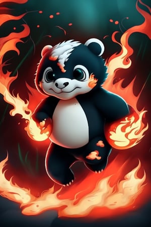 panda bear running from a burning forest. stylization, anime style, 8k, hyper-detailed
