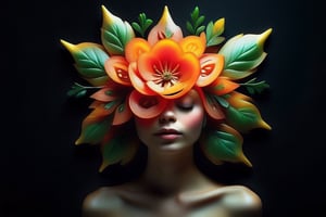 fairy Christmas flower that glow, placed on woman’s face beautifully, 3D render, cinematic on black paper
,v0ng44g,tmts, in the style of esao andrews
