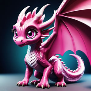 A SMALL dragon, pink in color with big eyes. scales.big wings. stylization,hyperdetalization, 
