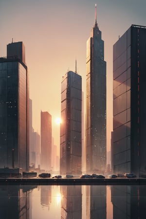 score_9, score_8_up, score_7_up, score_6_up, score_5_up, score_4_up, futuristic skyscraper, glass and steel structure, urban skyline, advanced architecture, reflective surfaces, sunset lighting, dynamic shadows