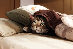 cat under blanket in anime style