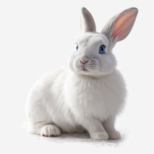 cartoon style. Oil Painting full size of a white rabbit with blue eyes, comic style, coulorfull background, real rabbit