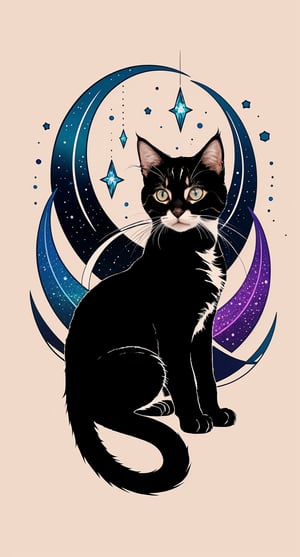 A whimsical illustration of a kitten's tattoo, surrounded by colorful vector shapes and swirling patterns. The kitten's face is adorned with a matching tattoo logo, complete with tiny ink . Soft pastel hues and subtle shading bring the adorable scene to life.