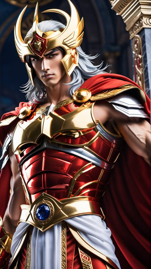 Immerse yourself in the world of Saint Seiya with this message: "Illustrates the iconic anime character by Mime Benetnasch, Odin's God Warrior, the greatest hero of asgard, playing his string requiem with his characteristic instrument the lyre, character from the animated series saint seiya, Red God Robe de Benetnasch Eta armor. Lira Cloth, the headband has a shape similar to that of Lira, the shoulder pads on both sides are different, on the chest part it covers almost everything. The armor also covers part from the thighs to the feet. On his belt he has an Odin Sapphire. He is a young man with long hair and a delicate and elegant appearance. His hair is orange blonde, his complexion is pale, and his eyes are red. White T-shirt and pants under armor, beautiful old greek temple asgard background, beautiful fields, ultrainstinct, FUJI, midjourney, battle_stance, Enhance, More Detail, Detailedface. style of design, drawing, creation of the mangaka Masami Kurumada, paying tribute to him as he deserves, perfectly respecting his masterpiece. Full body. random poses,

PNG image format, sharp lines and borders, solid blocks of colors, over 300ppp dots per inch, 32k ultra high definition, 530MP, Fujifilm XT3, cinematographic, (photorealistic:1.6), 4D, High definition RAW color professional photos, photo, masterpiece, realistic, ProRAW, realism, photorealism, high contrast, digital art trending on Artstation ultra high definition detailed realistic, detailed, skin texture, hyper detailed, realistic skin texture, facial features, armature, best quality, ultra high res, high resolution, detailed, raw photo, sharp re, lens rich colors hyper realistic lifelike texture dramatic lighting unrealengine trending, ultra sharp, pictorial technique, (sharpness, definition and photographic precision), (contrast, depth and harmonious light details), (features, proportions, colors and textures at their highest degree of realism), (blur background, clean and uncluttered visual aesthetics, sense of depth and dimension, professional and polished look of the image), work of beauty and complexity. perfectly symmetrical body.

(aesthetic + beautiful + harmonic:1.5), (ultra detailed face, ultra detailed eyes, ultra detailed mouth, ultra detailed body, ultra detailed hands, ultra detailed clothes, ultra detailed background, ultra detailed scenery:1.5),

3d_toon_xl:0.8, JuggerCineXL2:0.9, detail_master_XL:0.9, detailmaster2.0:0.9, perfecteyes-000007:1.3,more detail XL
