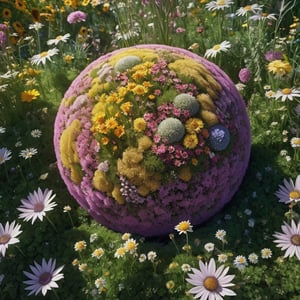 a giant planet made of flowers and grass floating the the universe, stars and cosmos can be seen.  realistic, full shot, very high resolution, telephoto, masterpiece, highly defined, intricate, photorealistic, sharp, antialiased, 8k, 16k, high-res, ultrarealistic, artstation, dslr, absurdres, ultra fine details, by ansel adams,p3rfect boobs,close up,perfecteyes