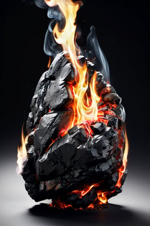big rock of burning charcoal, volumetric light, full-colour, wander beauty, photo-realistic, 