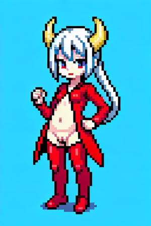 (masterpiece), best quality, expressive eyes, perfect face,(small brests), white hair, ((blue left eye)), (red right eye), full body,dragon horns, ((very revealing outfit)),((erotic outfit)), small body, long hair, (((kid body))),(1 girl), futuristic city background, ((sexual pose)) ,too young girl,(((baby body))),Pixel art, tentacle rape,