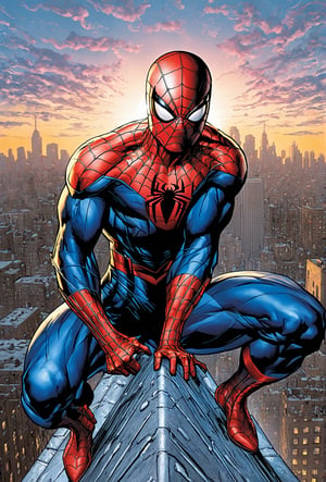 jim lee-style, ultra detailed illustration of spider-man, pov, posing, (tetradic colors), inkpunk, ink lines, strong outlines, bold traces, unframed, high contrast, 32k resolution, best quality, (chromatic aberration:1.8),dark,Comic Book-Style 2d,greg rutkowski, full body, Perfect Hands