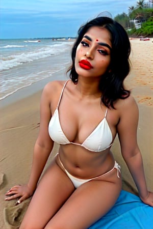 A girl, indian, model, sharee, sexy, hot, red lipstick, makeup, on the beach, naturally, beautiful