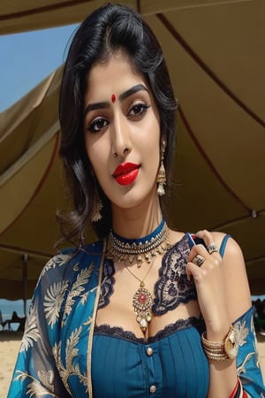 Indian girl, model, skirt, sexy, hot, red lipstick, makeup, on the beach, naturally, beautiful, cleavage, big breast, open hip,Indian,Btflindngds