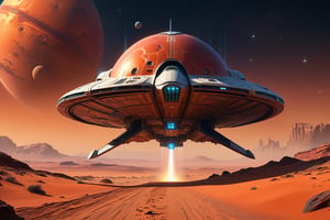 Dune ,spaceship travel to red planet, stars shining,  artstation, concept art, smooth, sharp focus, illustration, 8k, wide angel, high details,Sci-fi ,DonMS4ndW0rldXL
