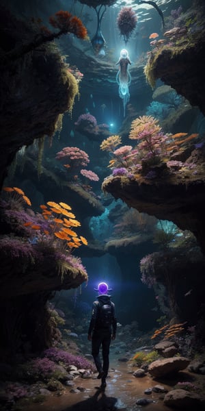 A group of xenobiologists, their faces etched with awe and curiosity, discover a hidden ecosystem teeming with bioluminescent lifeforms within the crystal caves of an alien planet. The otherworldly beauty of the glowing flora and fauna illuminates their features, their expressions capturing the profound sense of discovery.
 
