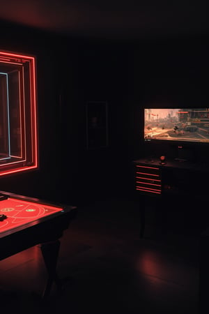 (masterpiece, best quality, very aesthetic, ultra detailed), intricate details, (a elegant gaming room. Rgb light. Neon. Pc gaming. All red light). (Indoor), (ultra realistic. Ultra realistic lighting. Ultra realistic reflection. Ultra detailed), 8k, aesthetic,cinematic