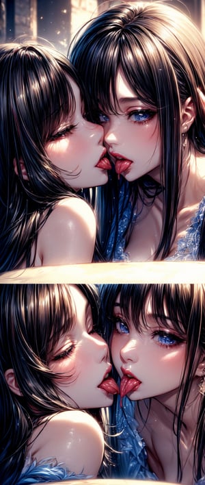 yuri, girl kiss another girl, two girls kissing, girls kissing, two girls, kissing, lipstick, sexy kiss, tongue kissing, kissing tongue, tongue 