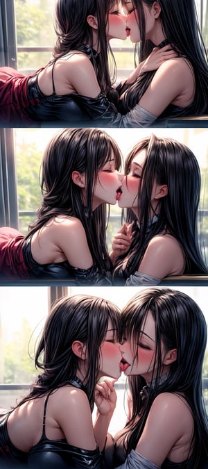 yuri, two girls kissing, girls kissing, two girls, kissing, lipstick, sexy kiss, tongue kissing, tongue, sexy tongue