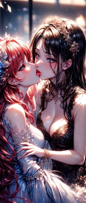 yuri, girl kiss another girl, two girls kissing, girls kissing, two girls, kissing, lipstick, 