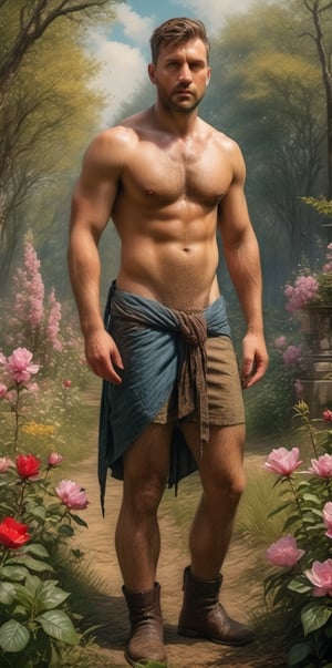 art by Mandy Disher, digital art 8k, Jean-Baptiste Monge style, art by cameron gray, masterpiece, best quality, high quality, extremely detailed CG unity 8k wallpaper, scenery, outdoors, sky, cloud, 

(((Nude))) mature russian male as Spring male, (((1man))), very strong man, (bulgerk-soft:1), homoerotic, gigantic crotch, volumous dick, (((massive big cock))), (((massive penis))), (((flaccid cock))), (((perfect penis, beautifull penis))), (((massive testicles, flaccide testicles, massive balls))), (((foreskin, thick foreskin, flaccid foreskin, large foreskin, massive foreskin, juice foreskin))), large penis, pubic hair, ((hyperdetailed textures, hyperrealistic textures)), ((hyperdetailed skin, hyperrealistic skin)), (((poruses, goose bumps))), ((hyperdetailed nipples, massive nipples, bumped nipples, hard nipples, erect nipples)), perfec face, golden ration face, crossed eyes, intricate, perfect eyes, perfect face, golden ratio face, blue eyes, strapless stockings,
rich Sunbeams,  garden with blossoming, Sakura flowers and bougainville,    mystical, dreamy, rococo detailed, intricate,   mannerism , muted colors, masterpiece, high quality,flat chested

4k UHD, dark vibes, hyper detailed, vibrant colours forest background, epic composition, octane render, sharp focus, high resolution isometric, Photorealistic, trending on artstation, trending on CGsociety, Intricate, dramatic, art by Razumov and Volegov, art by Carne Griffiths and Wadim Kashin rutkowski, hyperrealism painting,

in the style of esao andrews, aesthetic portrait,flat chested,skirtlift,Mxl,Handsome male