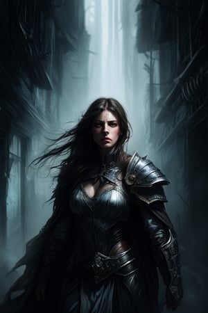 A portrait of brutal warrior in void armor, legendary void warrior, ghost, torn cloak, ghost town, extremely brutal epic composition, digital art by Eugene de Blaas and Ross Tran, dramatic light, gloomy, highly detailed, in the style of romanticism, cinematic, artstation, Greg rutkowski, absurdres, high quality, unforgettable