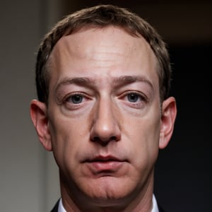 combine Jeff Bezos and Mark Zuckerberg's face. half body photo, realistic.