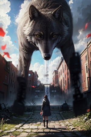 CONCEPT_Oversized_Animal_ownwaifu,

gray_wolf, 1girl, outdoors, cloud, standing, sky, from behind, day, oversized animal,

((masterpiece)),((best quality)),(highres), bokeh, depth_of_field, sunlight, scenery, ruins, waterfall, looking at viewer, solo, 