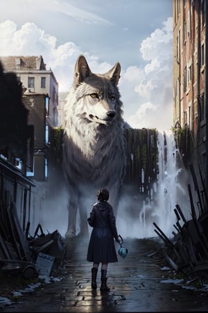 CONCEPT_Oversized_Animal_ownwaifu,

gray_wolf, 1girl, outdoors, cloud, standing, sky, from behind, day, oversized animal,

((masterpiece)),((best quality)),(highres), bokeh, depth_of_field, sunlight, scenery, ruins, waterfall, looking at viewer, solo, 