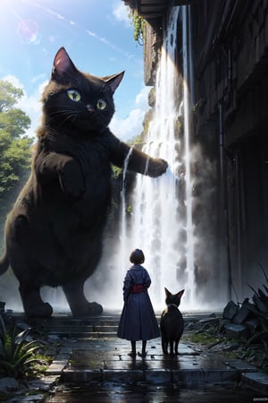 CONCEPT_Oversized_Animal_ownwaifu,

black_cat, 1girl, outdoors, cloud, standing, sky, from behind, day, oversized animal,

((masterpiece)),((best quality)),(highres), bokeh, depth_of_field, sunlight, scenery, ruins, waterfall, looking at viewer, solo, 