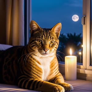A sleepy cat on a dark sofa at night, (best quality,4k,8k,highres,masterpiece:1.2), ultra-detailed, (realistic,photorealistic,photo-realistic:1.37), soft fur, amber eyes, moonlight streaming through the window, cozy atmosphere, calm and peaceful mood, velvet cushions, faint shadows, tranquility, minimalistic aesthetic, warm color tones, gentle lighting