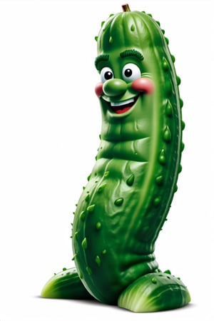 Create a dildo character with a penis shaped head and looks like a dill cucumber. The character must be upright, smiling. Completely White background. NSFW, 