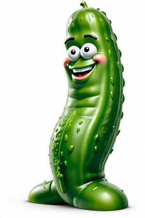 Create a gold dildo character with a penis shaped head and looks like golden a dill cucumber. The character must be upright, smiling. Completely White background. NSFW, 
