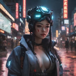 cyberpunk style, a cyberpunk character sporting augmented reality implants and glowing cybernetic eyes