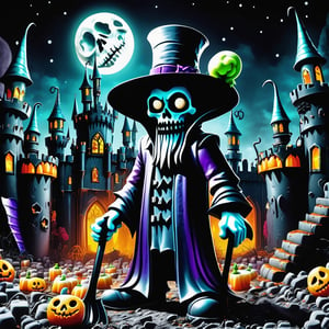 detailed,  Cryptic Day of the Dead Gothic Vampire Abandoned Factory Ghost-shaped Marshmallows Witch Hats Maleficent Smirk Moonlit Castle Grave Digger's Shovel Ghost Tours, 