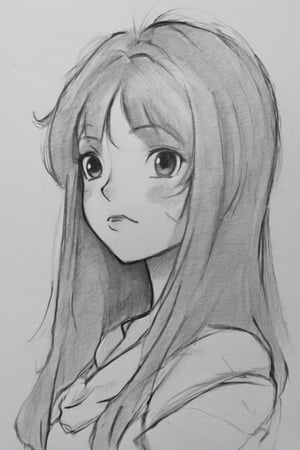 ,(Pencil_Sketch:1.2, messy lines, greyscale, traditional media, sketch),
1girl, solo, long hair, simple background, upper body, looking up