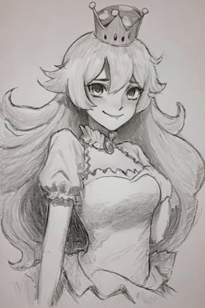 ((masterpiece,best quality)), pretty eyes, detailed face,
(Pencil_Sketch:1.2, messy lines, greyscale, traditional media, sketch), unfinished, hatching (texture) , ((masterpiece,best quality)), absurdres, , Boosette_Mario, 1girl, long hair, white hair, long white dress, ballroom dress, white gloves, solo, smiling, blushing, looking at viewer, cowboy shot,