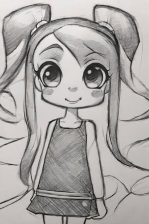 ,(Pencil_Sketch:1.2, messy lines, greyscale, traditional media, sketch),
1girl, solo, smile, dress, twintails, sleeveless, chibi, short twintails, powerpuff girls