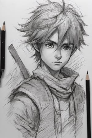 ((masterpiece,best quality)), 
,(Pencil_Sketch:1.2, messy lines, greyscale, traditional media, sketch), unfinished, hatching (texture)
solo, 1boy,   male focus, link