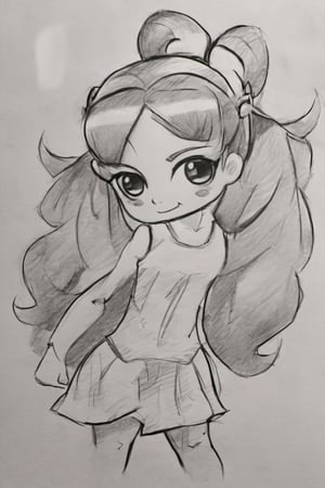 ((masterpiece,best quality)),
(Pencil_Sketch:1.2, messy lines, greyscale, traditional media, sketch),
1girl, solo, smile, dress, twintails, sleeveless, chibi, short twintails, powerpuff girls