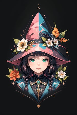 ((Flying in the sky with fluffy kitten)) ,(SIMPLE green witch's big hat and green robe), shining eyes , twin braid ,blunt bangs, black hair , little girl, 10 years old, intricate details, 32k digital painting, hyperrealism, (vivid color,abstract background:1.3, colorful:1.3, flowers:1.2, zentangle:1.2, fractal art:1.1) , parted bangs, SUPER HIGH quality, in 8K , intricate detail, ultra-detailed,High detailed ,QiqiFallen