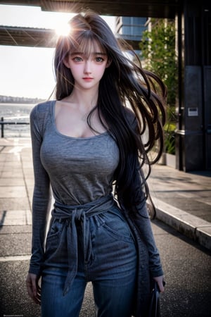 (medium full shot:1.4), Best quality,  masterpiece,  ultra high res,  (photorealistic:1.37),  raw photo,  a young girl named Nancy,  17 year old,  long hair in the wind,  grey eyes,  detailed eyes and face,  perfect pose, waist,  dynamic lighting,  in the dark,  deep shadow,  low key,  cinematic image, bright city,  floting city on the background., 

