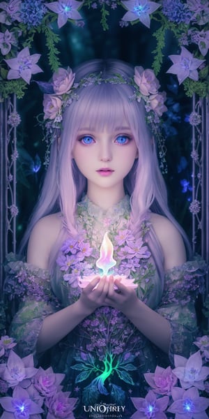 HDR, Ultra detailed illustration of a girl in a magical world full of wonders forest, unique luminous flora, highly detailed, pastel colors, digital art, art by Mschiffer, night, dark, grey bioluminescence, (darkness background:1.2), 1girl, white skin, pale skin, medium shot, details face, details eyes, big eyes, 
