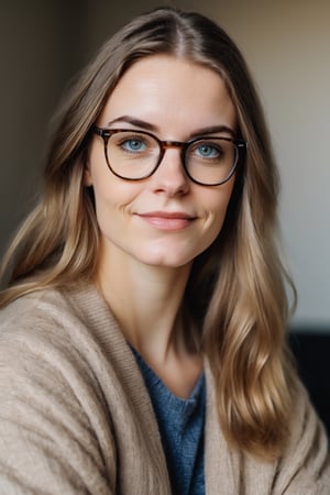 Photo of the most beautiful woman in history, soft smirk, portra 400

18 years old glasses woman