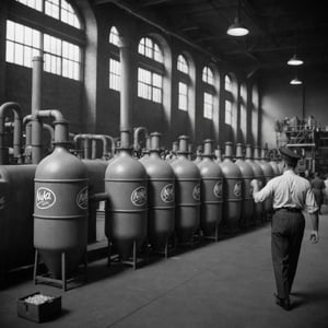a photograph taken in 1950's New York City of a Nuka Cola factory