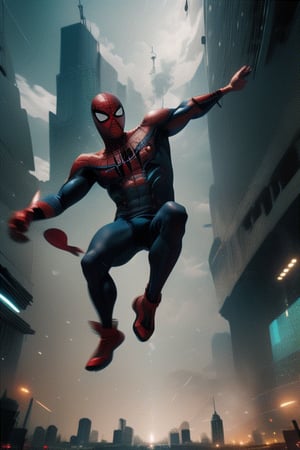 Create an animation of Spider-Man swinging through the city using his webs. Show him gracefully gliding between buildings, performing flips, and swinging in different poses. Experiment with dynamic camera angles to capture the excitement of the swing.