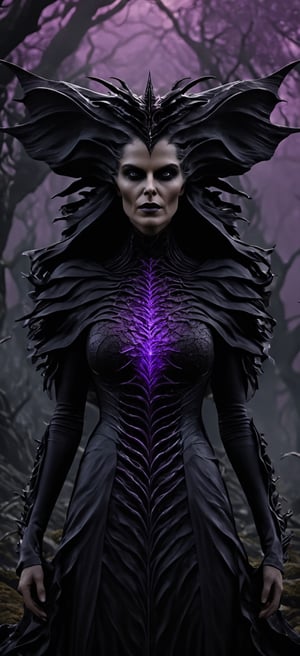 PhotoReal, hyper realistic photograph. Ultra high definition photography. A mysterious witch cloaked in purple chaos energy, standing in a dark forest of barren trees, glowing with a powerful energy. realistic, stunning realistic photograph, 3d render, octane render, intricately detailed, cinematic, trending on artstation, Isometric, Centered hipereallistic cover photo, awesome full color, hand drawn, dark, gritty, mucha, klimt, erte 12k, high definition, cinematic, neoprene, behance contest winner, portrait featured on unsplash, stylized digital art, smooth, ultra high definition, 8k, unreal engine 5, ultra sharp focus, intricate artwork masterpiece, ominous, epic, TanvirTamim, trending on artstation, by artgerm, h. r. giger and beksinski, highly detailed, vibrant,diablo 4 style,Movie Still